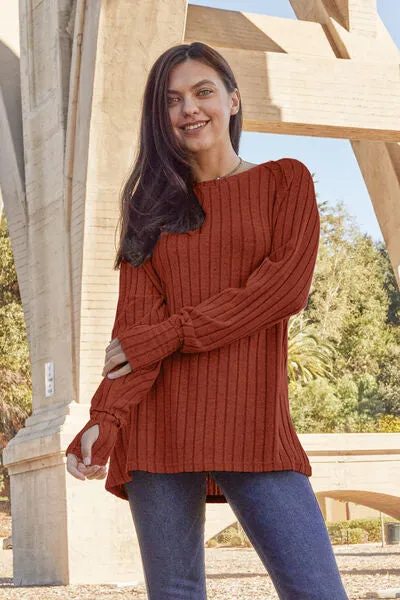 Basic Bae | Ribbed Round Neck Long Sleeve Knit Top