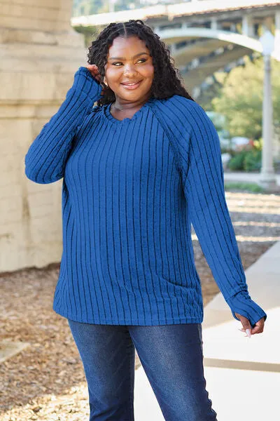 Basic Bae | Ribbed Round Neck Long Sleeve Knit Top