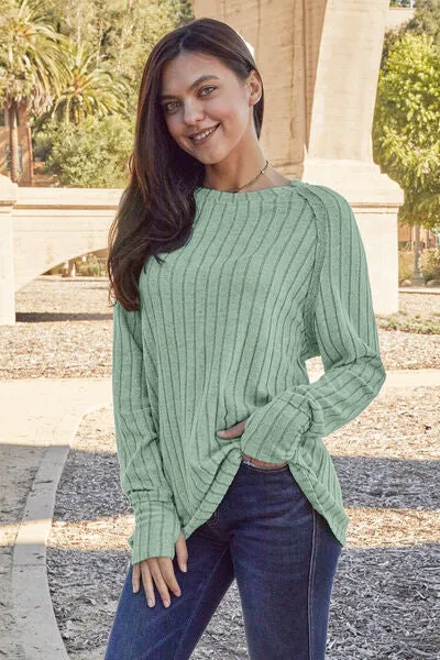 Basic Bae | Ribbed Round Neck Long Sleeve Knit Top