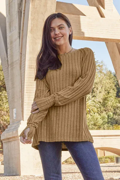 Basic Bae | Ribbed Round Neck Long Sleeve Knit Top