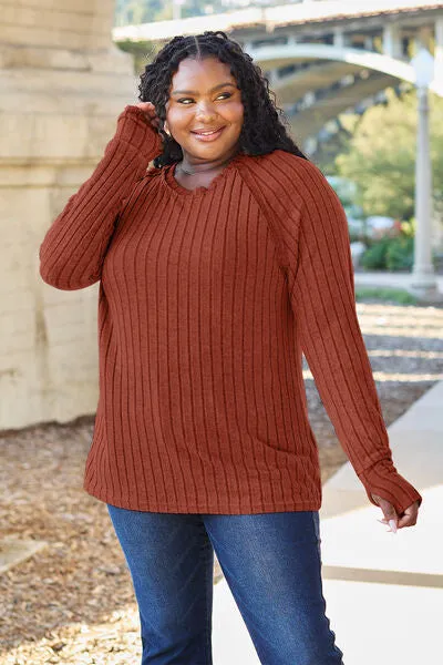 Basic Bae | Ribbed Round Neck Long Sleeve Knit Top