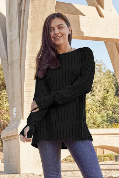 Basic Bae | Ribbed Round Neck Long Sleeve Knit Top