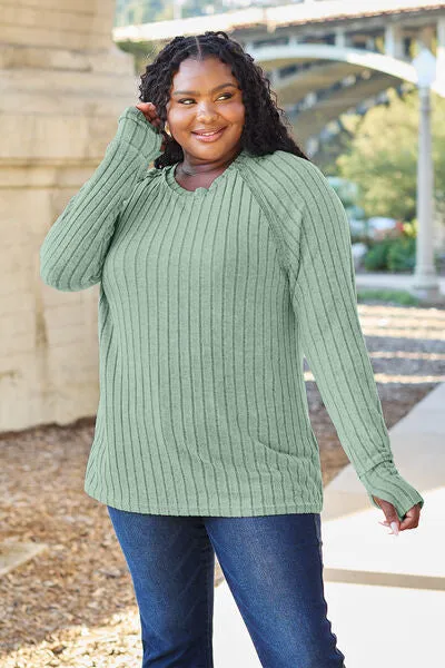 Basic Bae | Ribbed Round Neck Long Sleeve Knit Top
