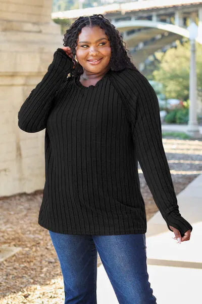 Basic Bae | Ribbed Round Neck Long Sleeve Knit Top