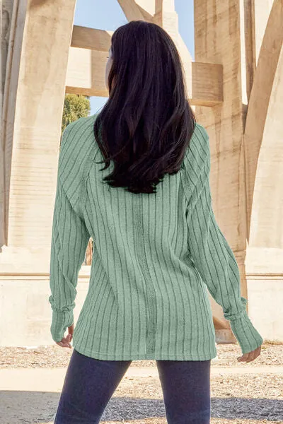 Basic Bae | Ribbed Round Neck Long Sleeve Knit Top