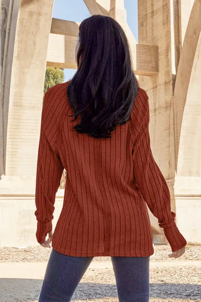 Basic Bae | Ribbed Round Neck Long Sleeve Knit Top