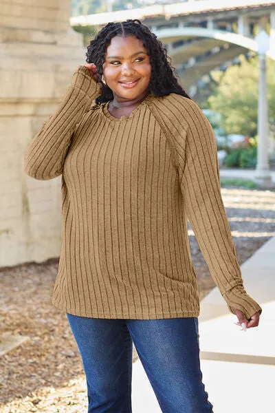 Basic Bae | Ribbed Round Neck Long Sleeve Knit Top