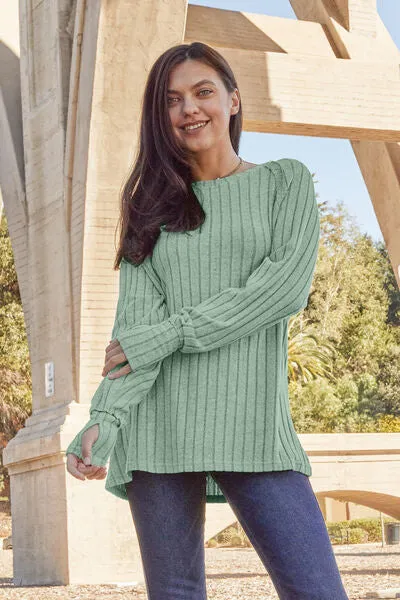 Basic Bae | Ribbed Round Neck Long Sleeve Knit Top
