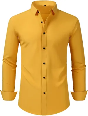 Cambkatl Men's Slim Fit Dress Shirts Stretch Long Sleeve Classic Solid Business Casual Button Down Shirts