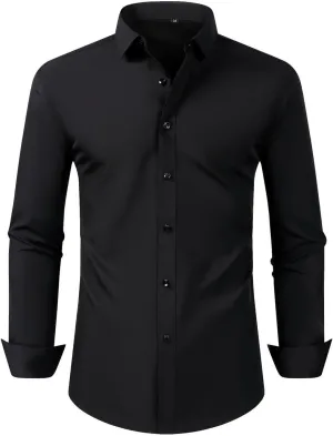 Cambkatl Men's Slim Fit Dress Shirts Stretch Long Sleeve Classic Solid Business Casual Button Down Shirts