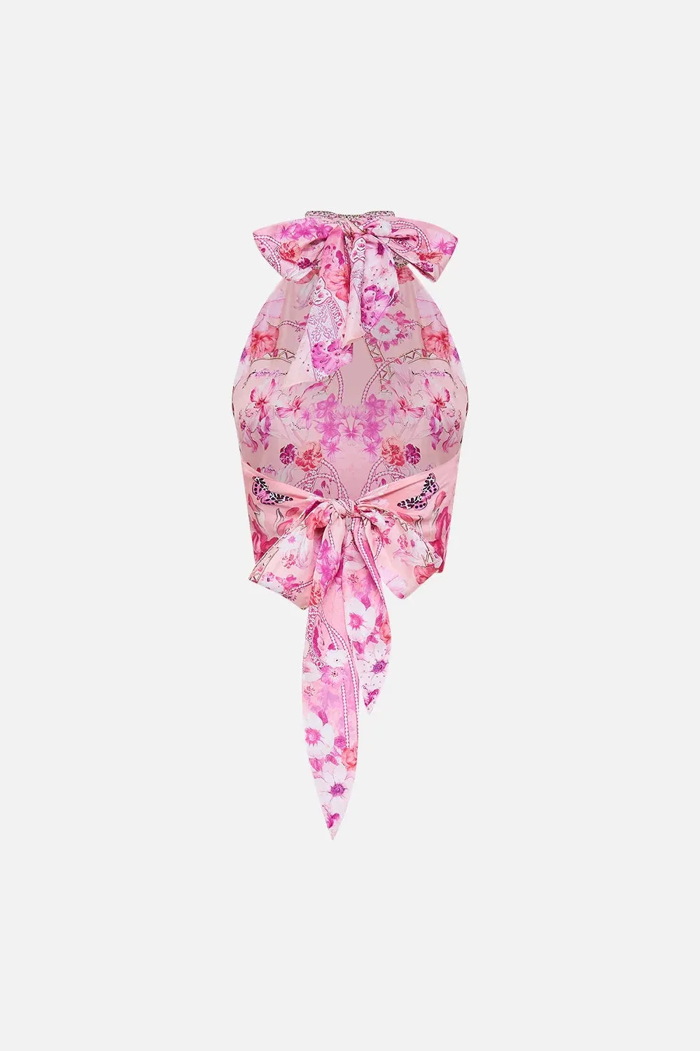 CAMILLA | BOTANICAL NOVELLA HALTER TIE BACK TOP