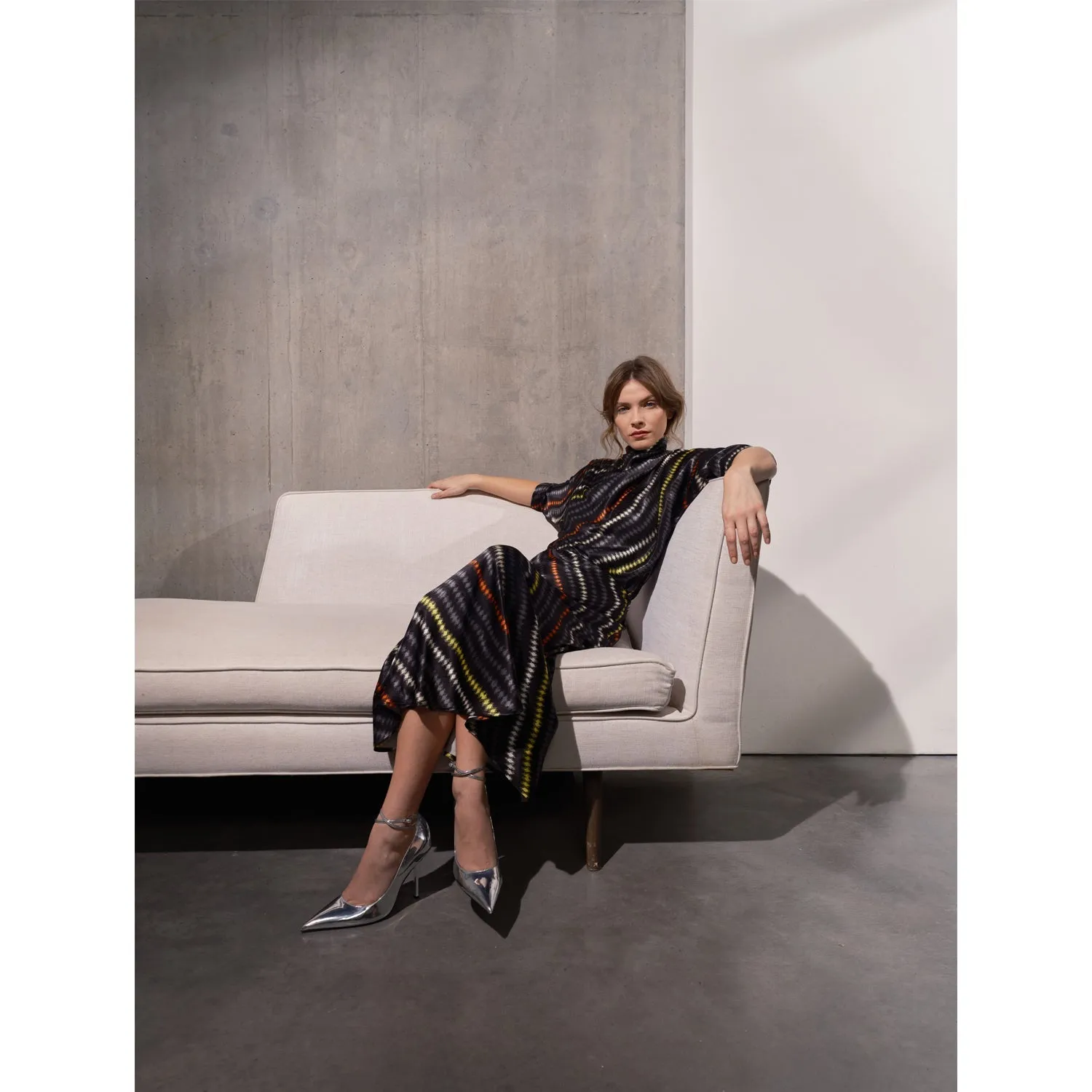 Celeste Bias Cut Black Printed Satin Skirt