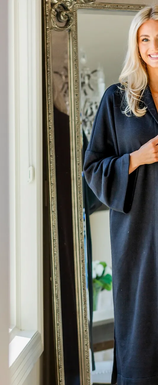 Crown Linen- Black Elegant Ingrid Duster Travel  and Lounge Piece-New
