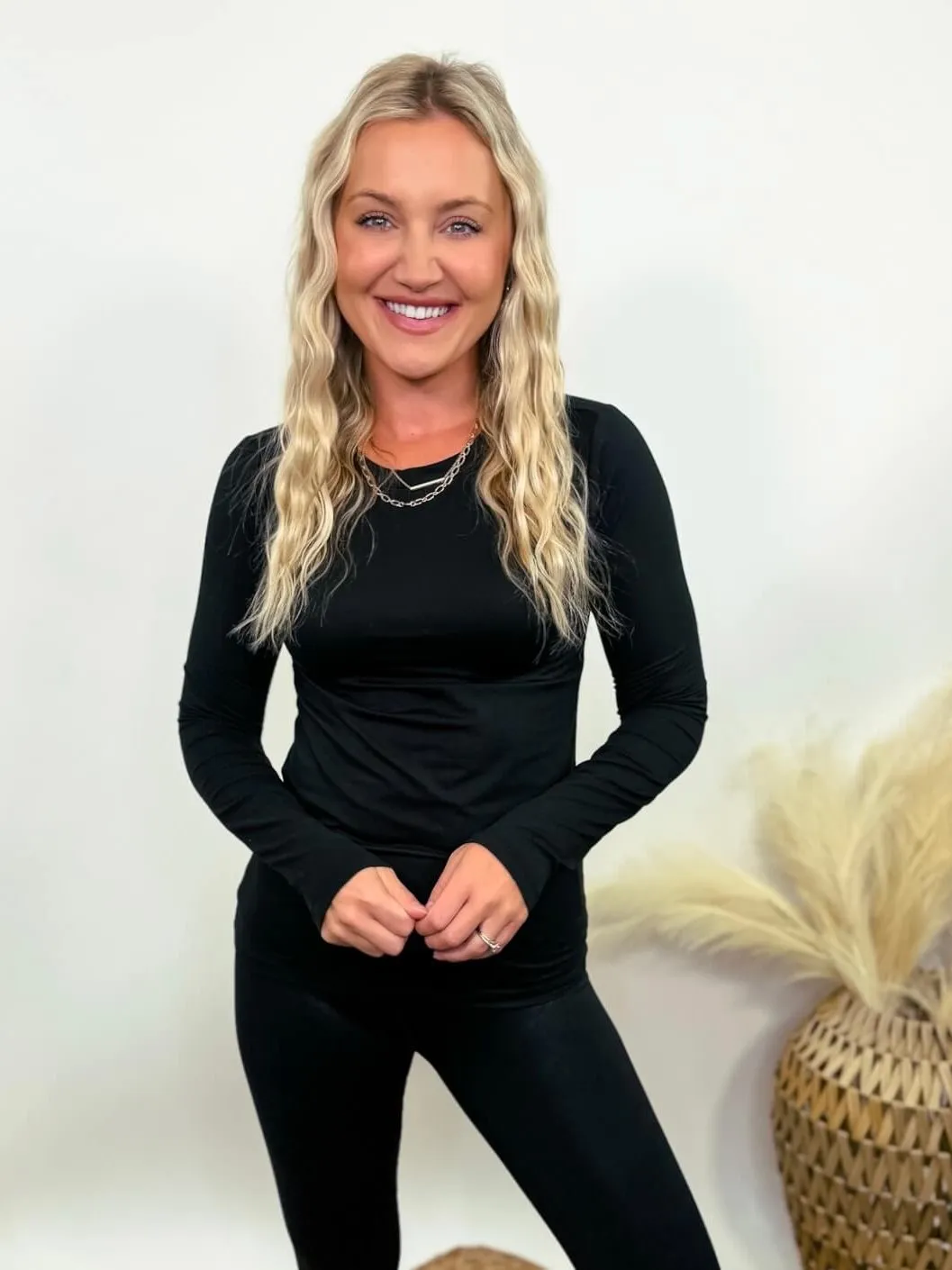DOORBUSTER - Black Buttery Soft Round Neck Long Sleeve Top