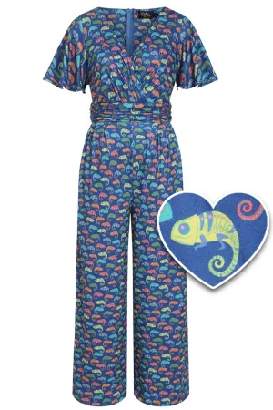Esther Colourful Chameleon Jumpsuit In Blue