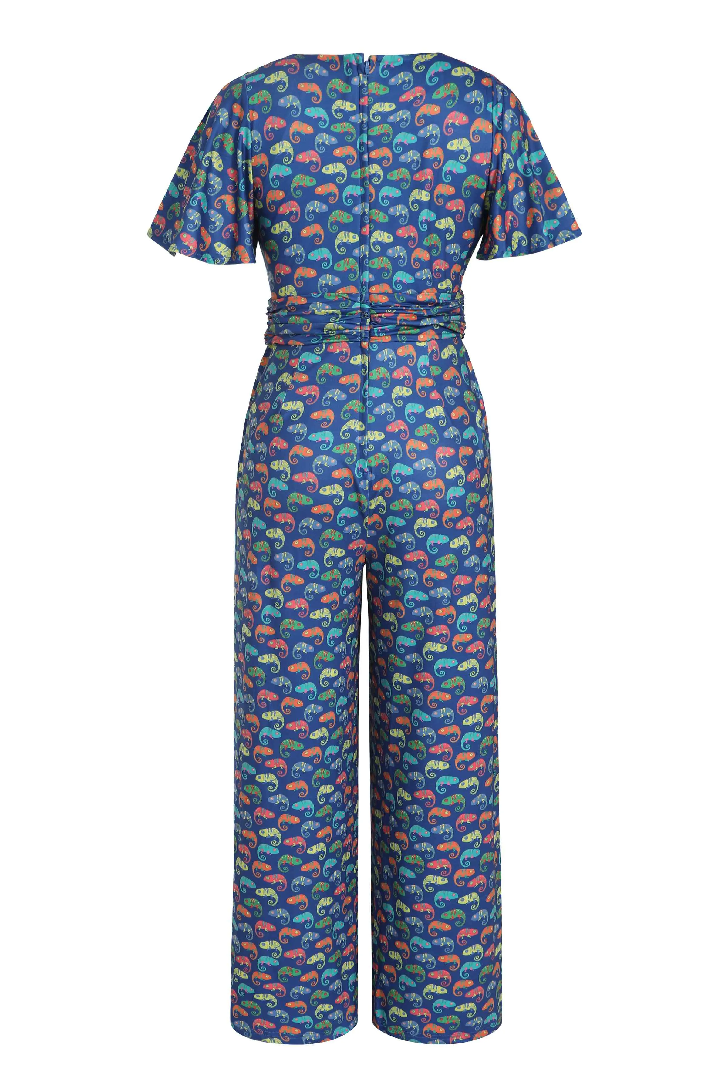 Esther Colourful Chameleon Jumpsuit In Blue