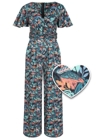 Esther Colourful Dinosaur Jumpsuit In Green