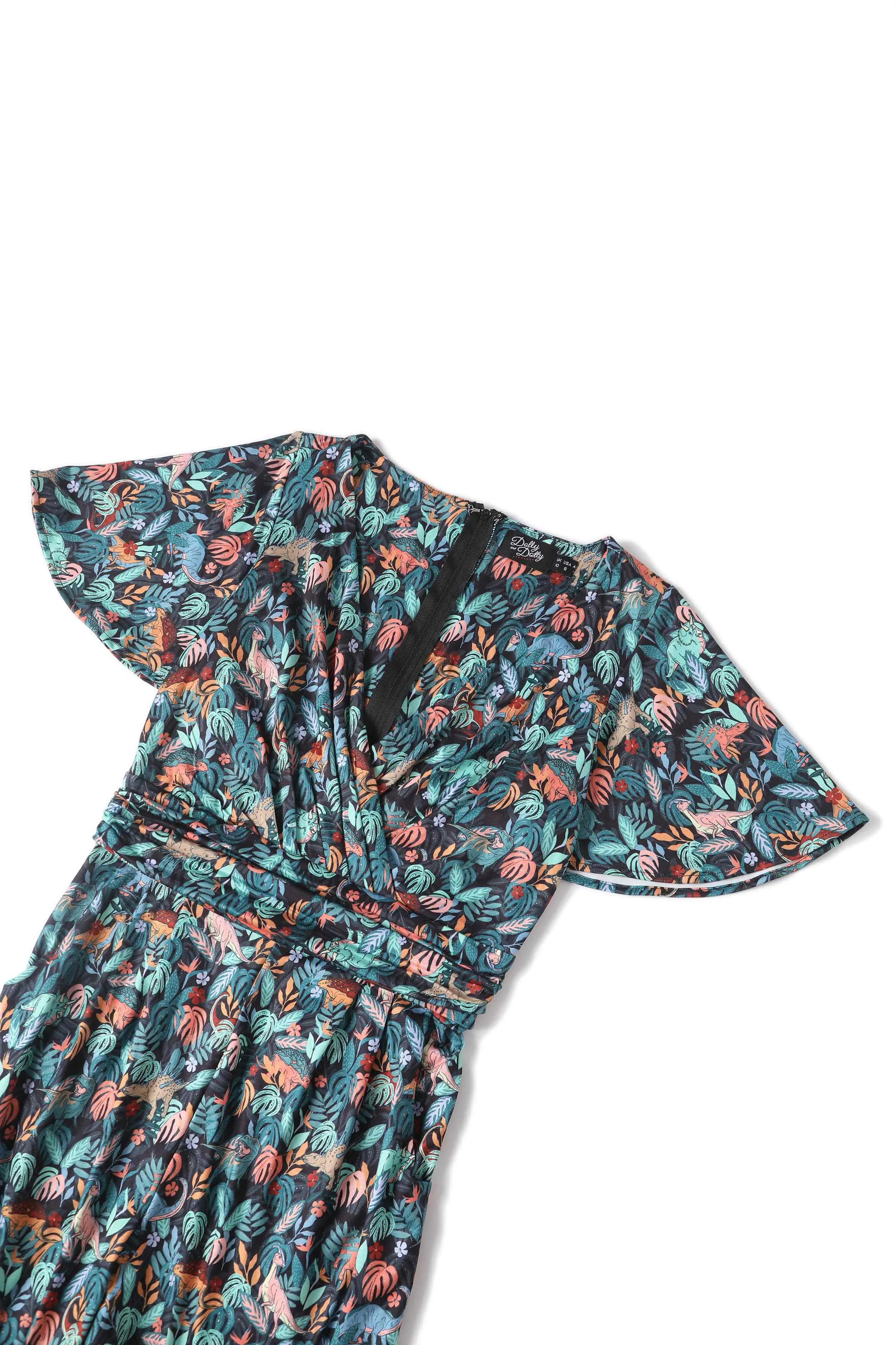 Esther Colourful Dinosaur Jumpsuit In Green