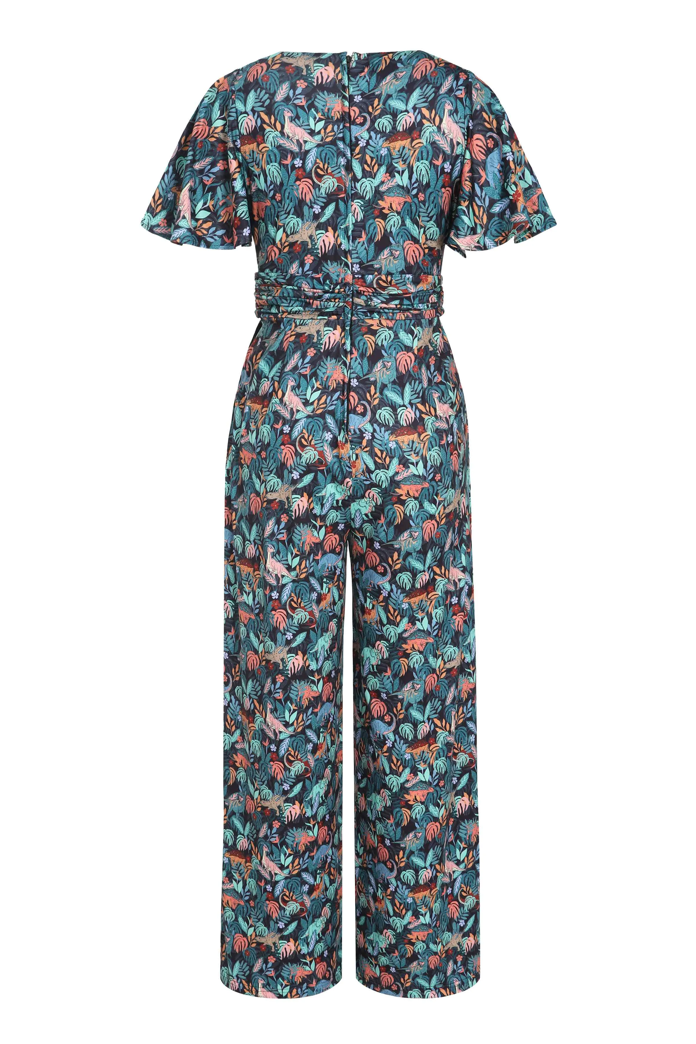 Esther Colourful Dinosaur Jumpsuit In Green