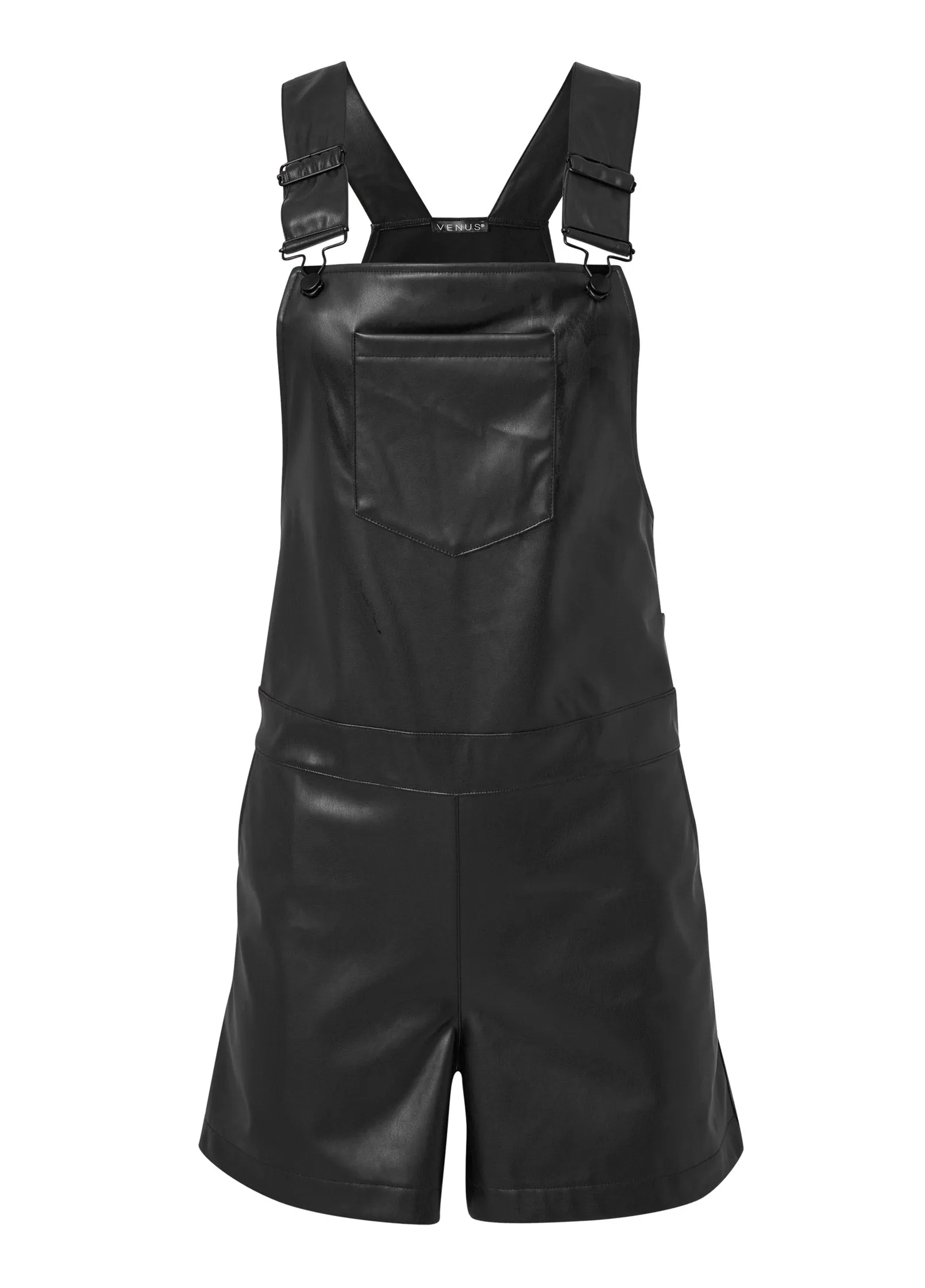Faux Leather Overalls - Black