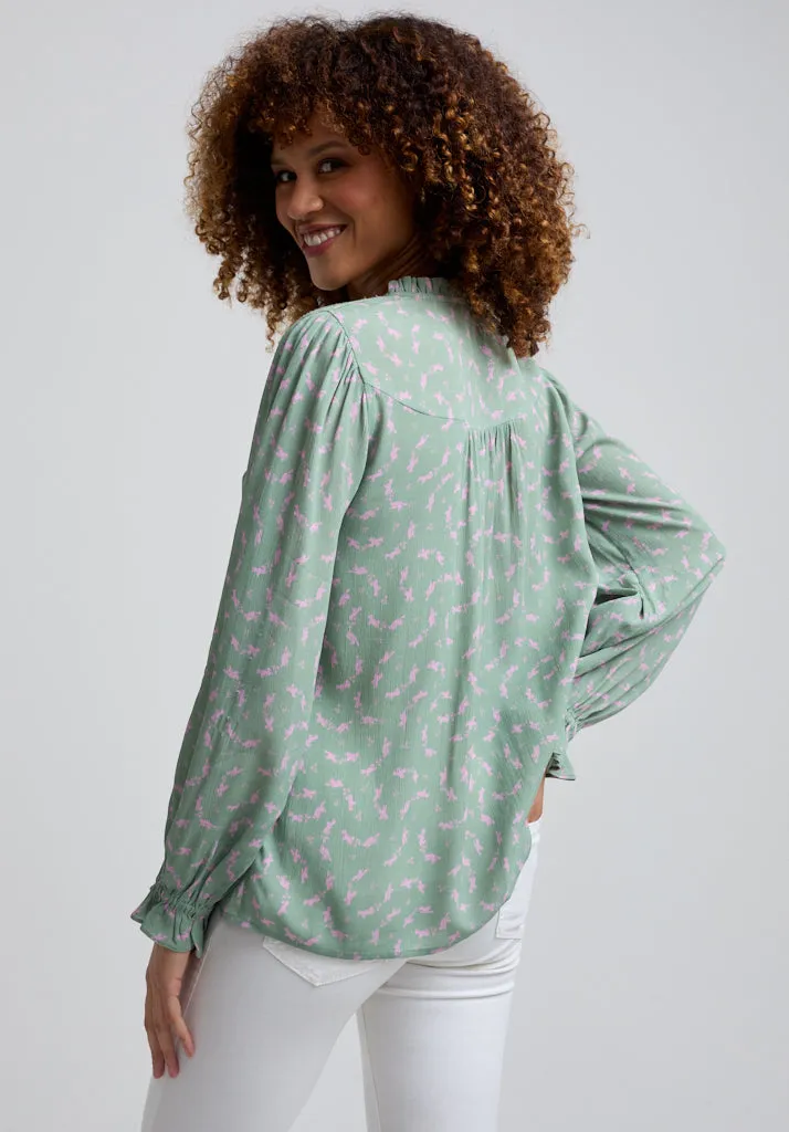 Fearne Cutwork Detail Dove Print Blouse In Green
