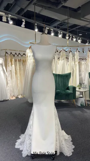 Fit and Flare Boat Neckline Wedding Dress