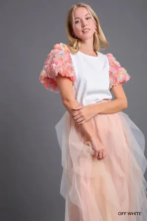 Floral Appliqué French Knit Top