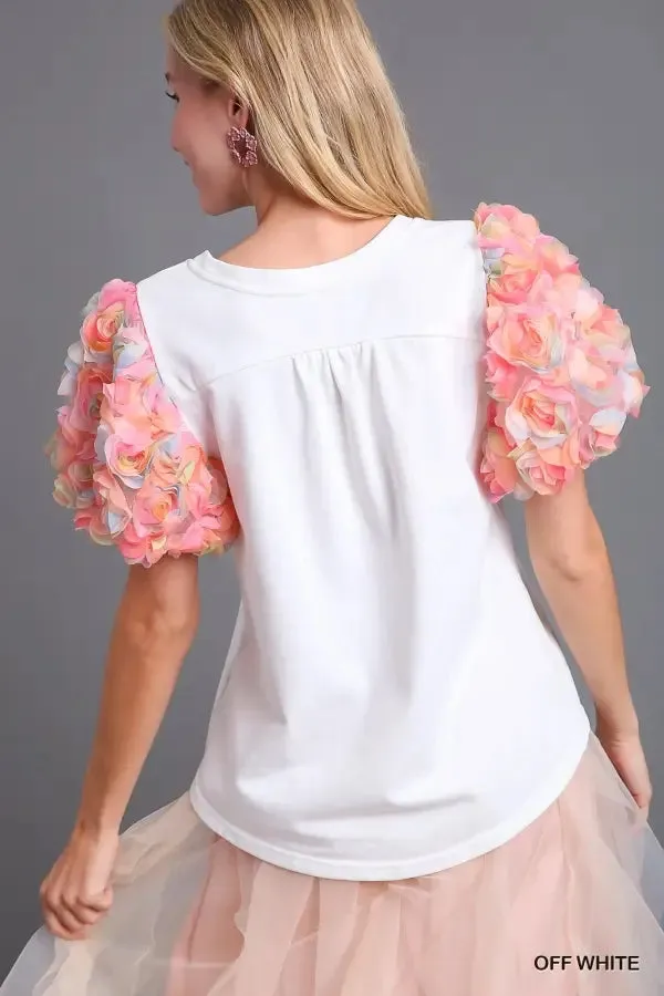 Floral Appliqué French Knit Top