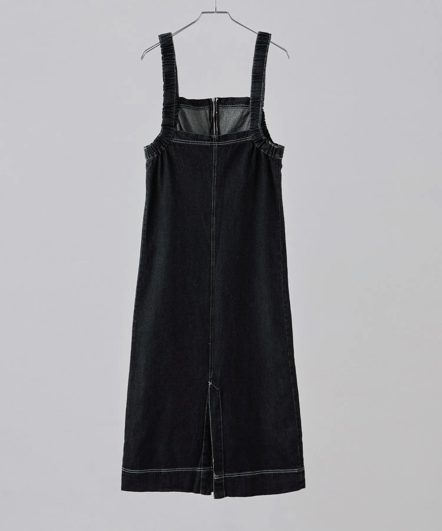 Gathered strap denim one-piece