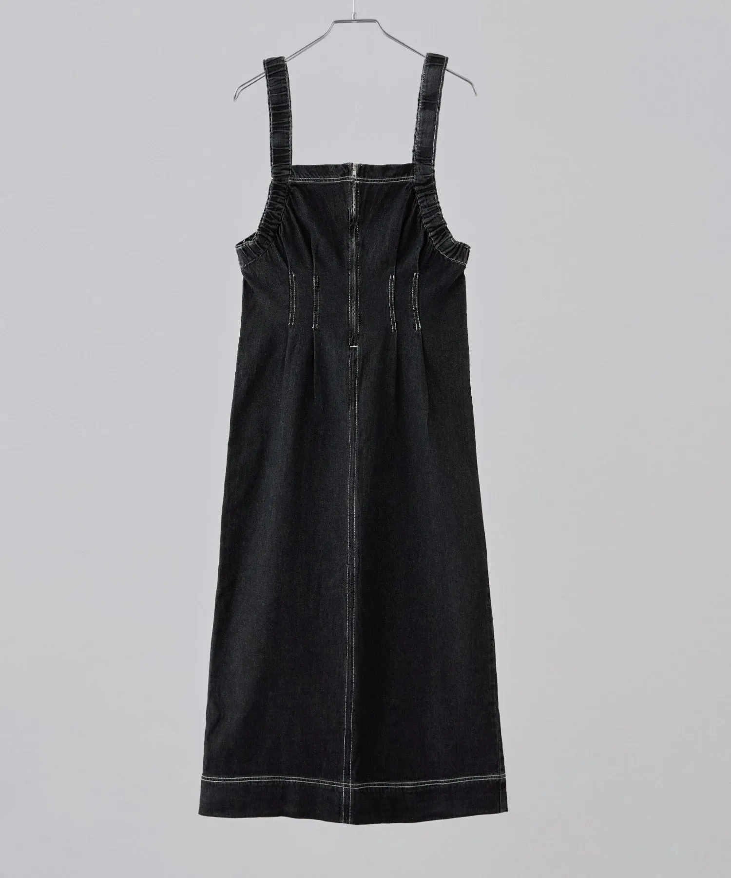 Gathered strap denim one-piece