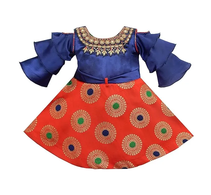 Girls Embroidered Fit and Flare Ethnic Dress