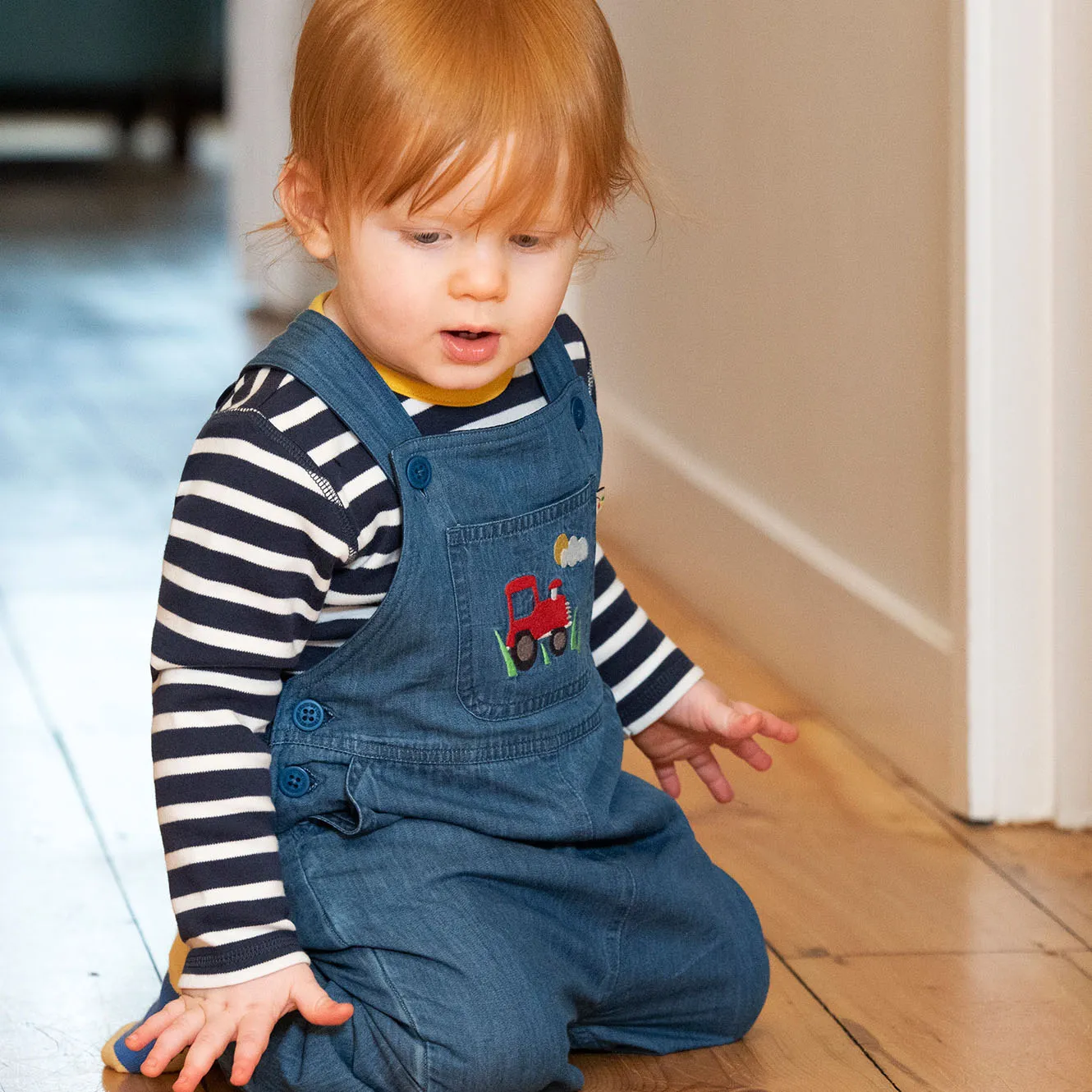 Hopscotch overalls- chambray/tractor