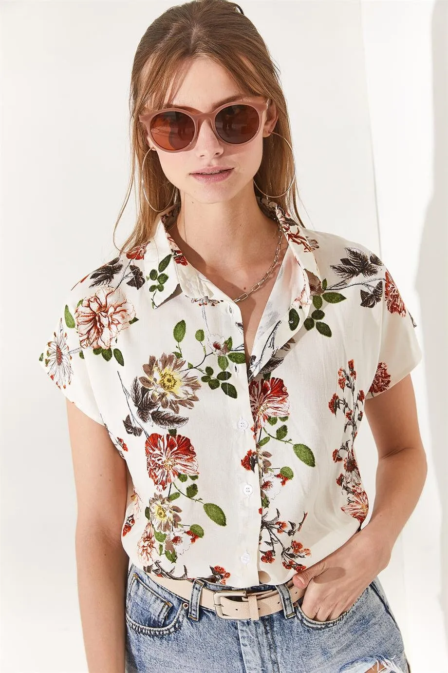 Ivory Floral Button Down Shirt