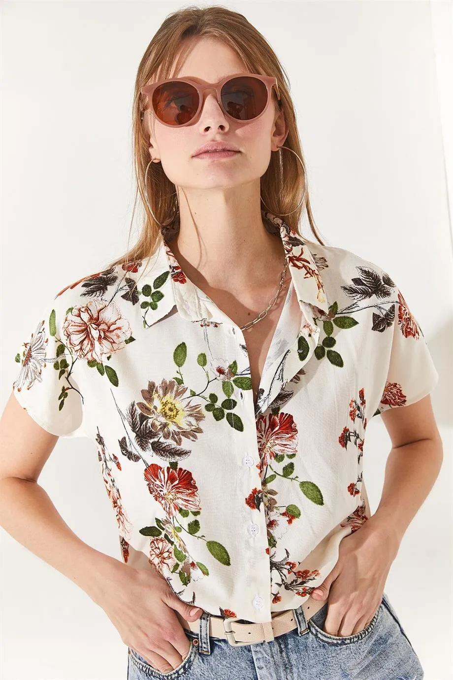 Ivory Floral Button Down Shirt