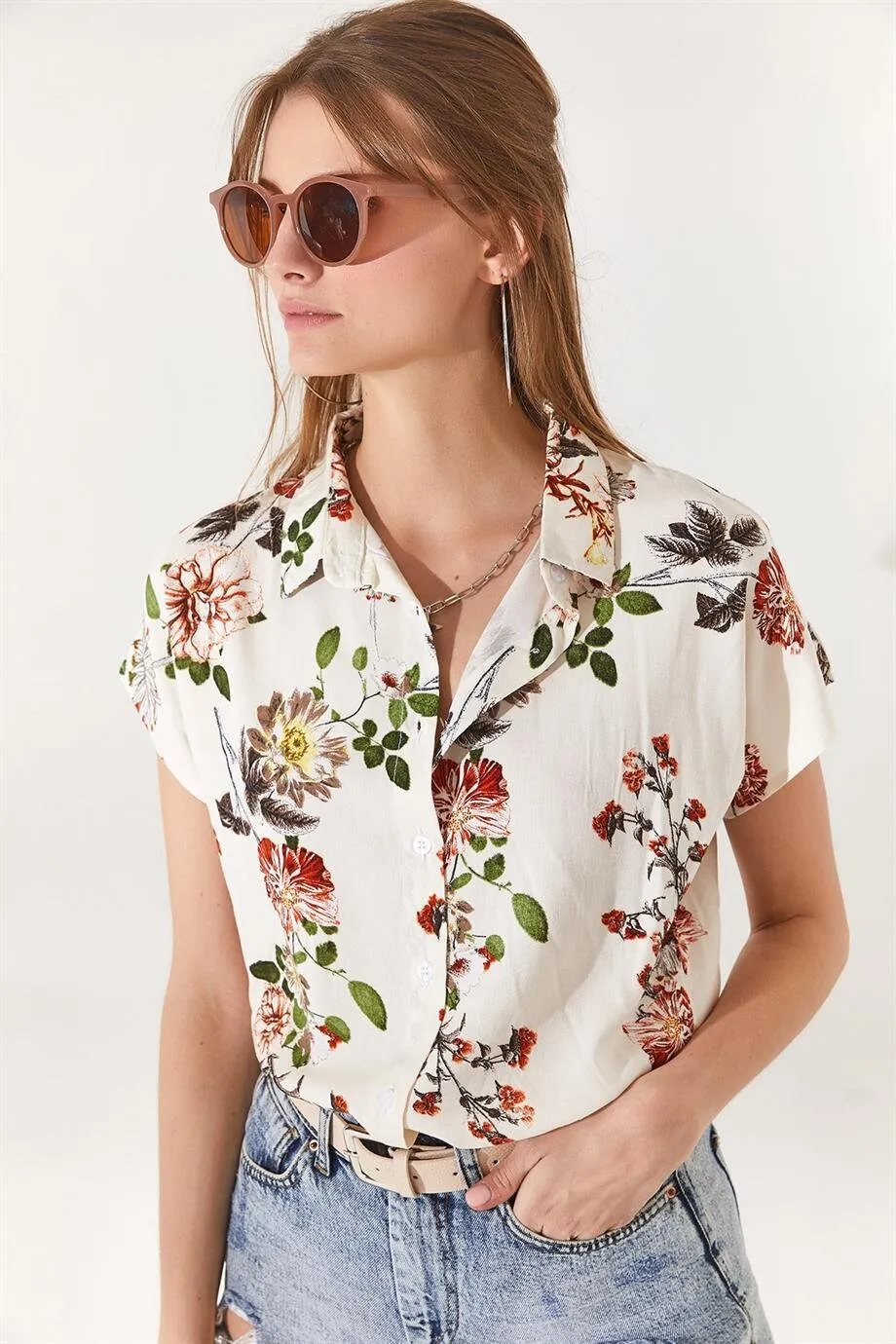 Ivory Floral Button Down Shirt