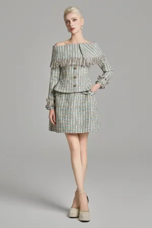 Kassidy Peplum Off-Shoulder Tweed Top
