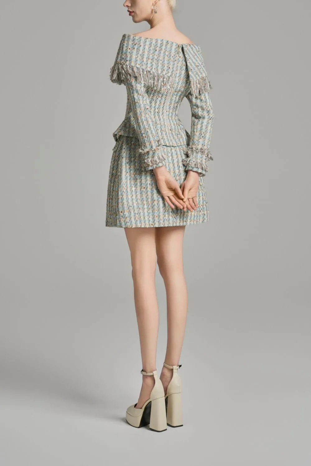 Kassidy Peplum Off-Shoulder Tweed Top