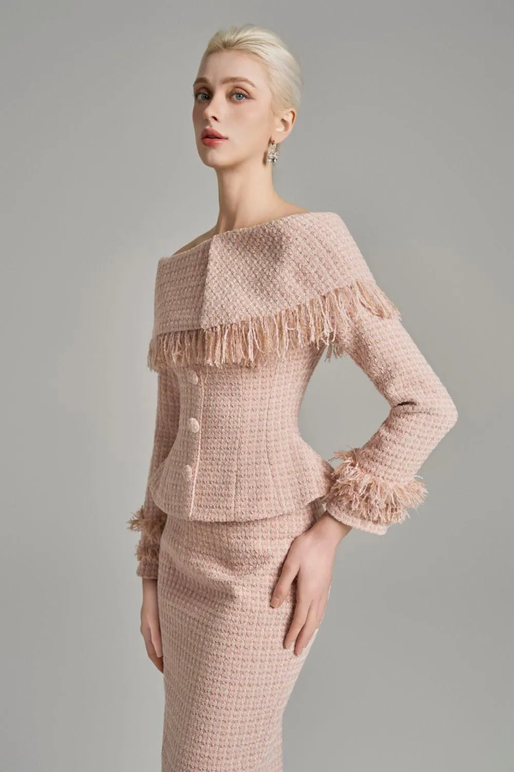 Kassidy Peplum Off-Shoulder Tweed Top