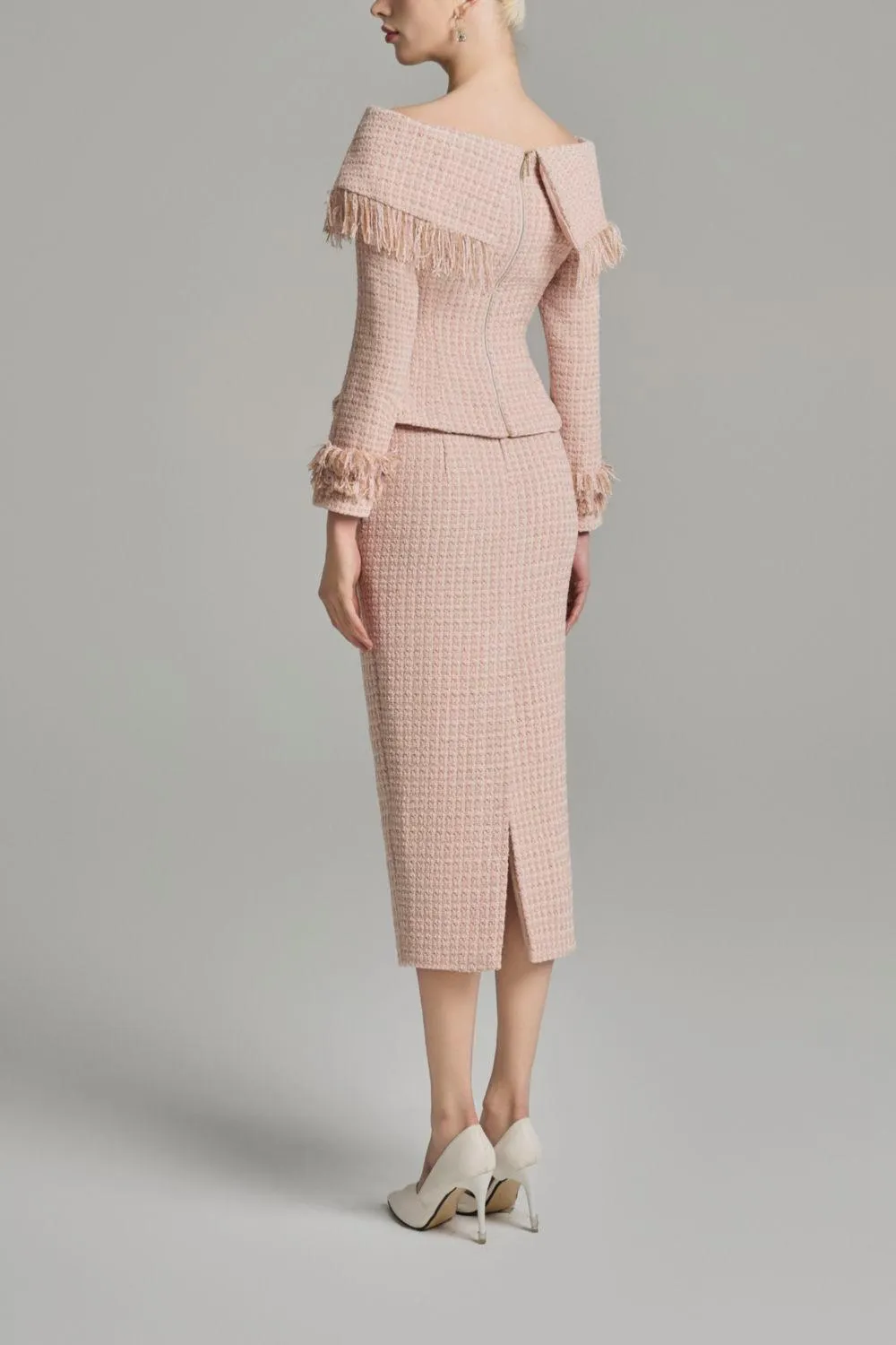 Kassidy Peplum Off-Shoulder Tweed Top