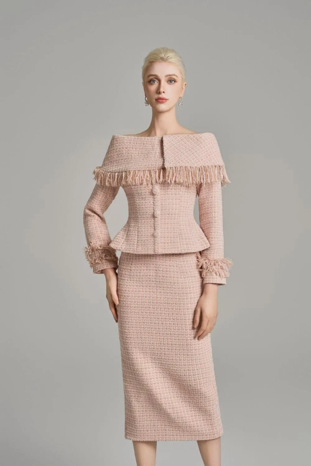 Kassidy Peplum Off-Shoulder Tweed Top