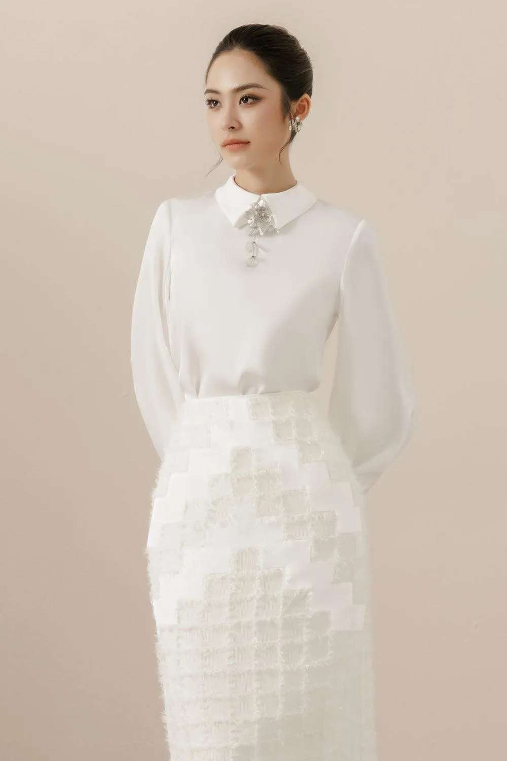 Lavinia Straight Collared Neck Polyester Silk Top