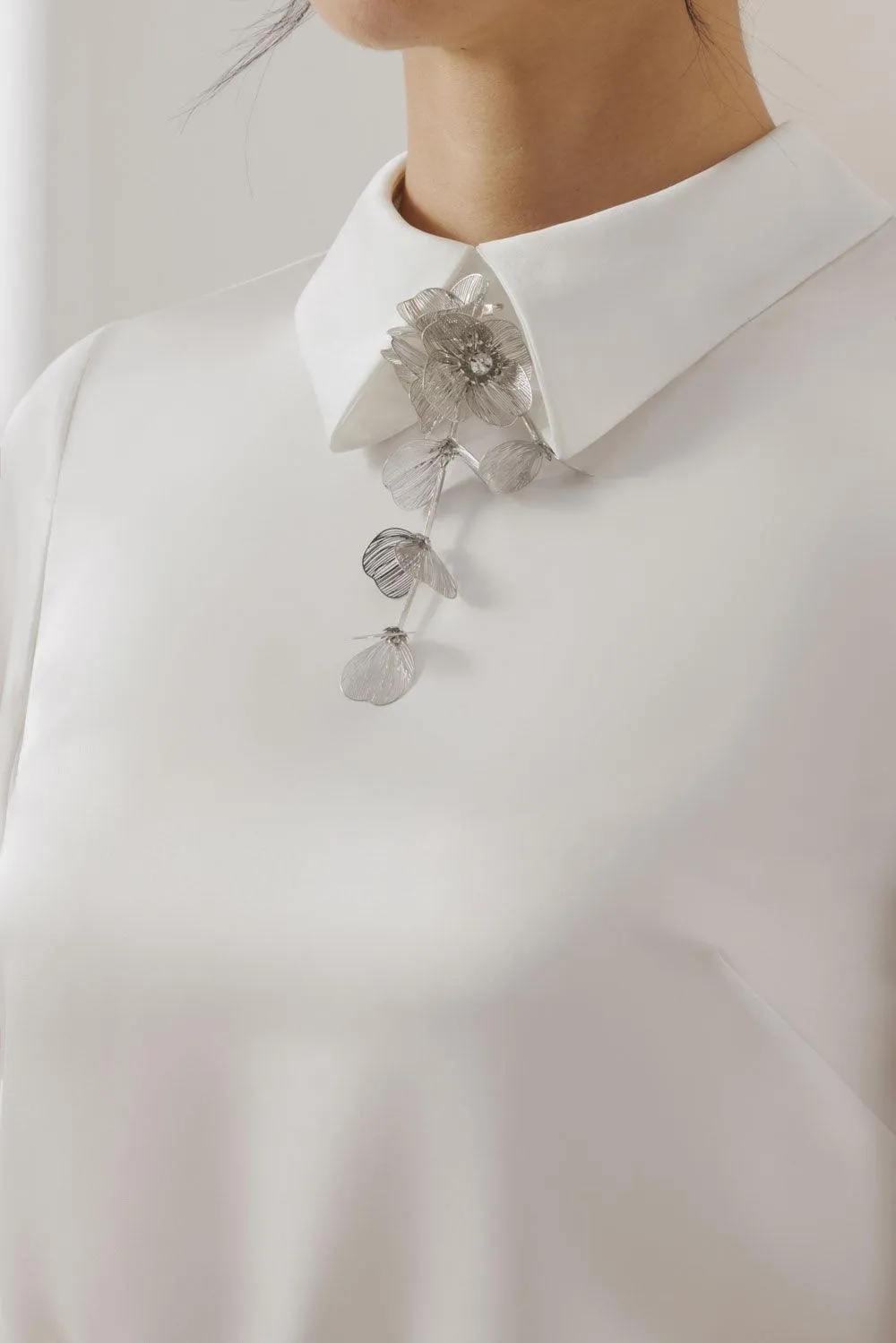 Lavinia Straight Collared Neck Polyester Silk Top