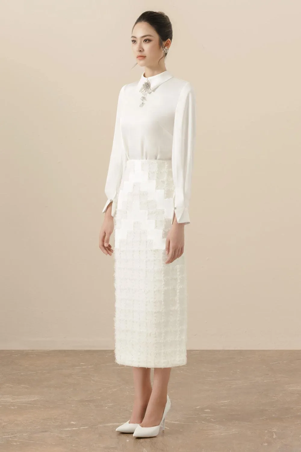 Lavinia Straight Collared Neck Polyester Silk Top