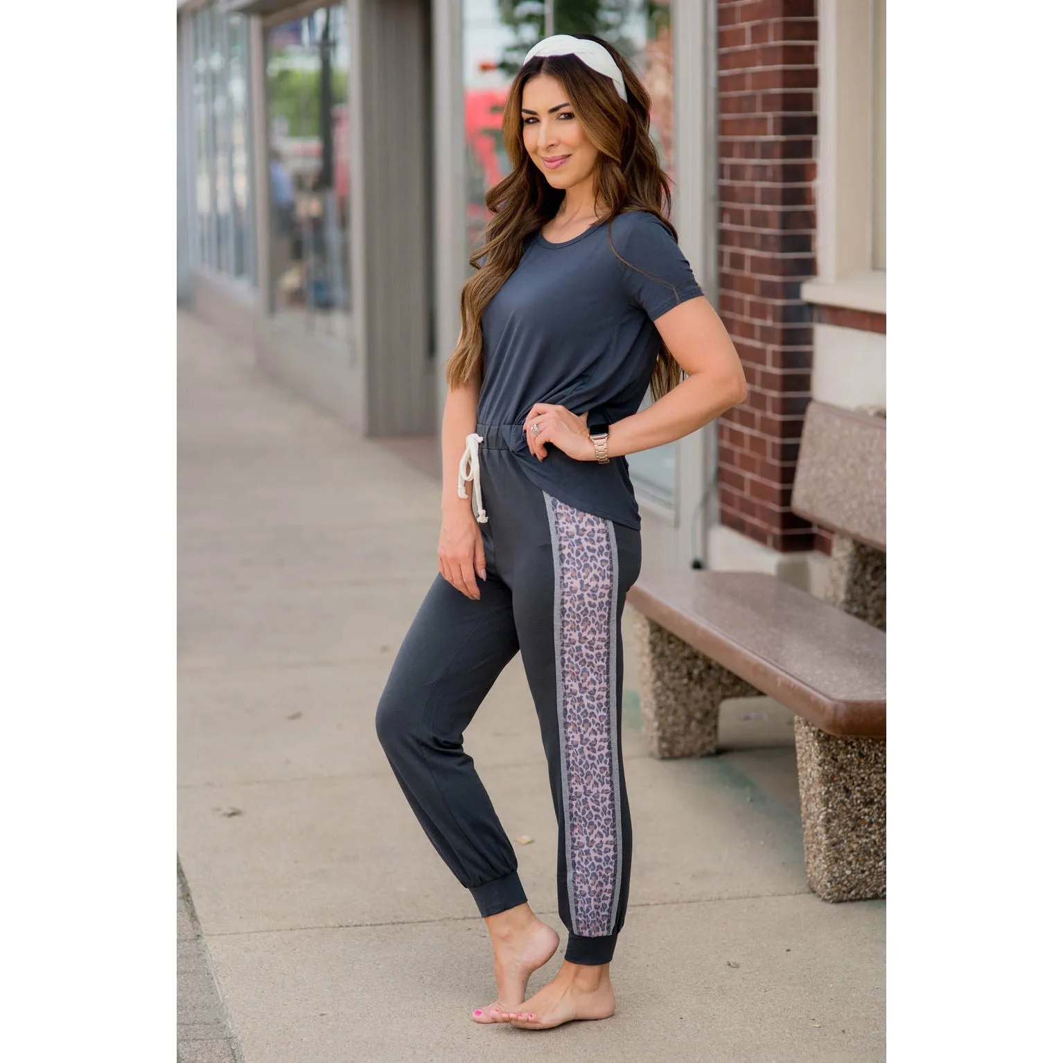 Leopard Striped Drawstring Pants