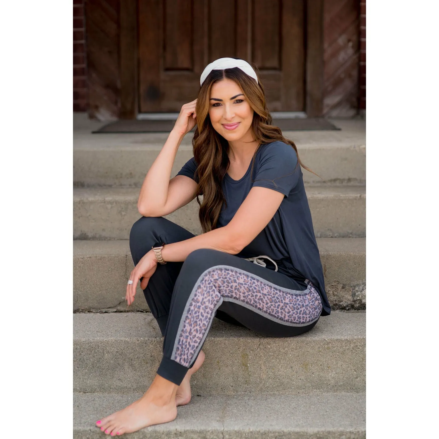 Leopard Striped Drawstring Pants