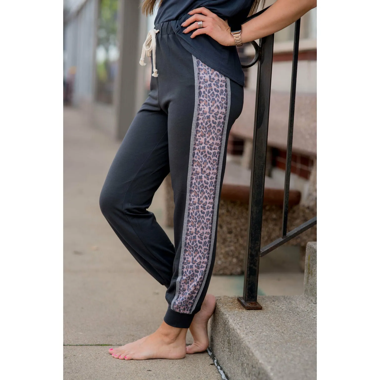 Leopard Striped Drawstring Pants
