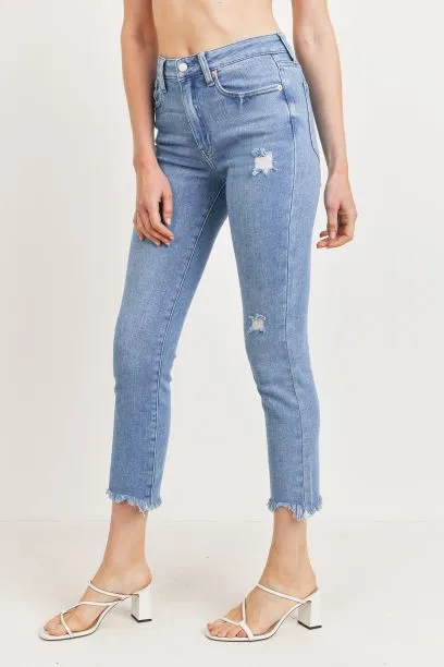 Medium Denim High Rise Straight Jeans
