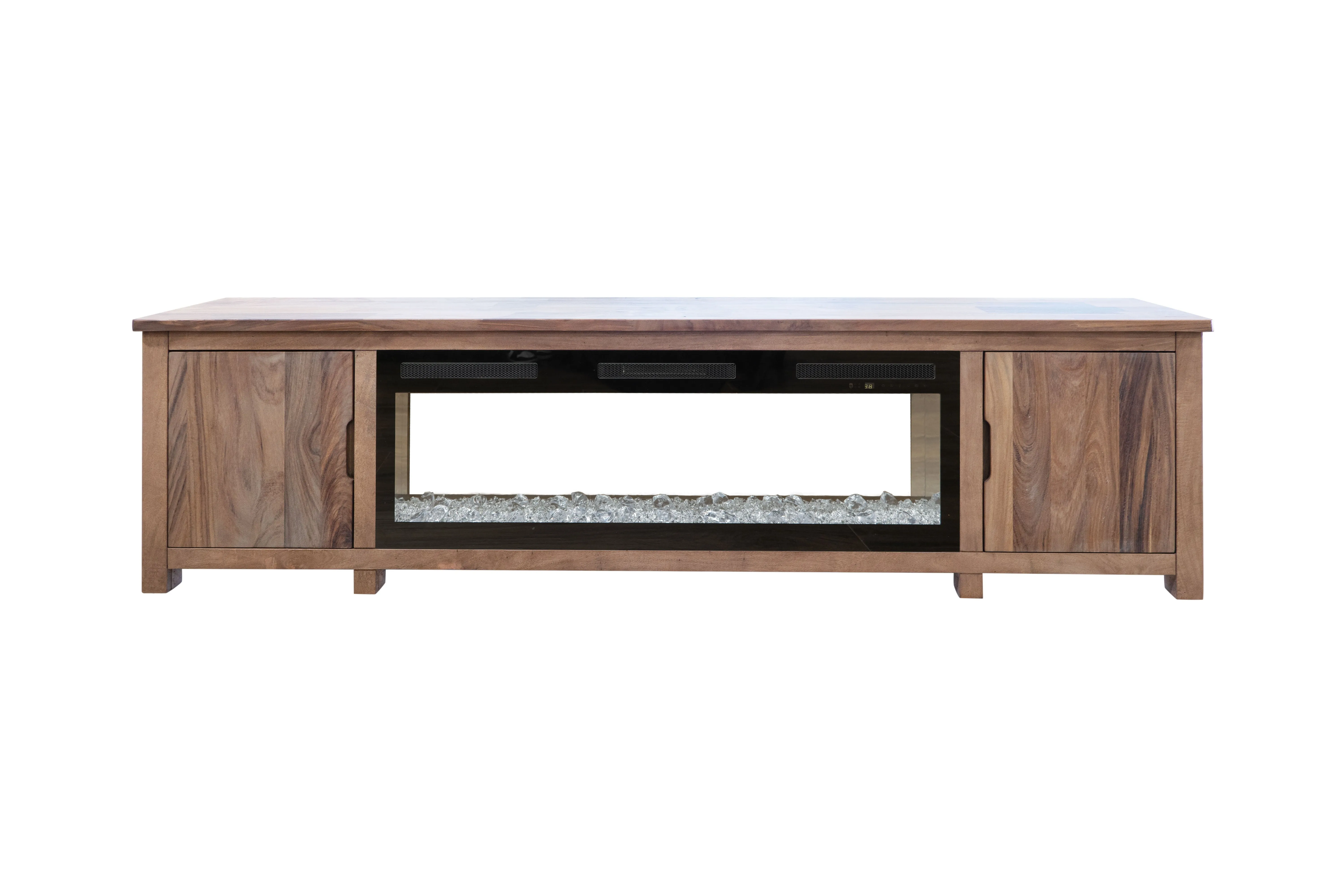 Natural Parota - 93" Electric Fireplace  - Dark Brown