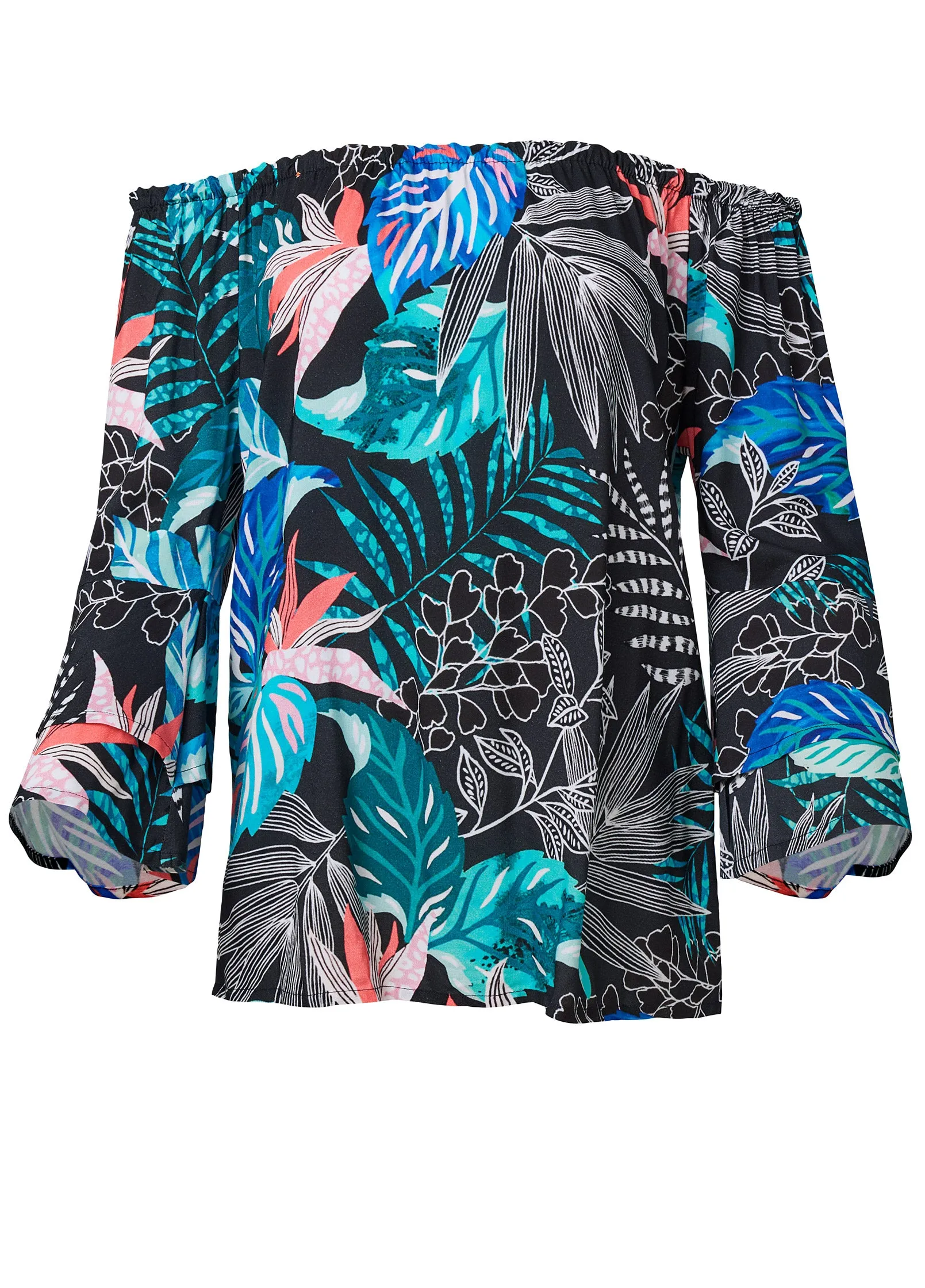Off-Shoulder Printed Top - Blue Multi