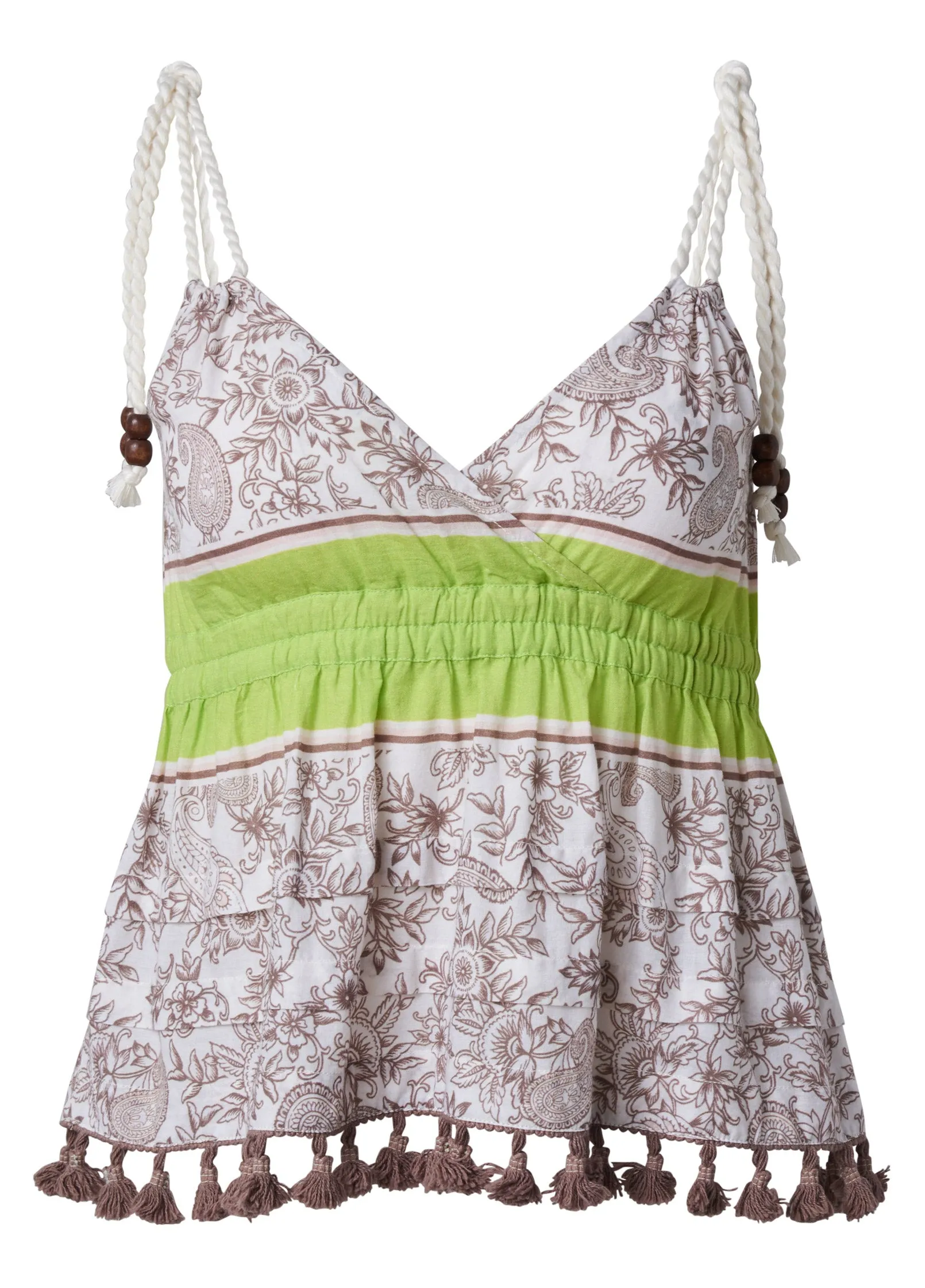 Paisley Print Braided Top - Brown & Green